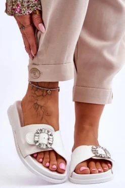 Damskie Boto Damskie Klapki Na Platformie Z Ozdobą Białe Beneca