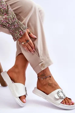 Damskie Boto Damskie Klapki Na Platformie Z Ozdobą Białe Beneca