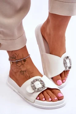 Damskie Boto Damskie Klapki Na Platformie Z Ozdobą Białe Beneca