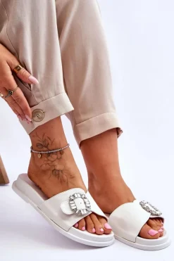 Damskie Boto Damskie Klapki Na Platformie Z Ozdobą Białe Beneca