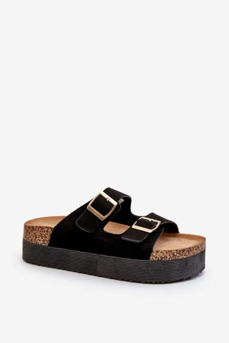 Damskie Boto Damskie Klapki Na Platformie Z Klamrami Czarne Lolpey