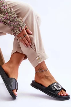 Boto Klapki Na Platformie*Damskie Klapki Na Platformie Z Ozdobą Czarne Beneca