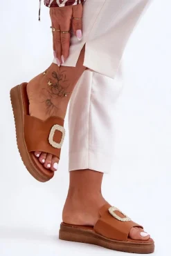 Boto Klapki Na Platformie|Klapki Damskie Klasyczne*Damskie Klapki Na Platformie Z Ozdobą Brązowe Denicia