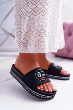 Damskie Damskie buty S.Barski Damskie Klapki Na Platformie S.Barski 802-10 Czarne