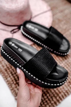 Boto Klapki Na Platformie|Klapki Damskie Klasyczne*Damskie Klapki na Platformie Czarne Srebrne Venima