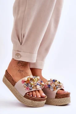 Discount Damskie buty S.Barski Damskie Klapki Na Platformie S.Barski KV-578-1 Nude