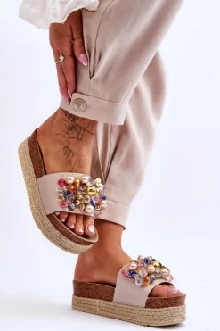 Discount Damskie buty S.Barski Damskie Klapki Na Platformie S.Barski KV-578-1 Nude