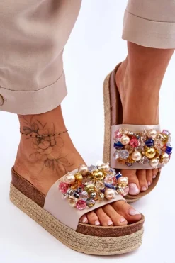 Discount Damskie buty S.Barski Damskie Klapki Na Platformie S.Barski KV-578-1 Nude