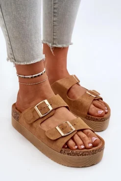 Hot Boto Damskie Klapki Na Platformie Z Klamrami Camel Lolpey