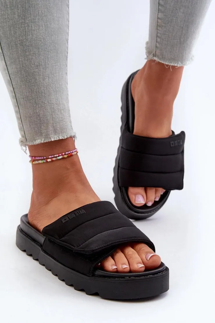 Big Star Shoes Klapki Damskie Big Star|Klapki Na Platformie*Damskie Klapki Na Platformie Big Star NN274772 Czarne Czarny