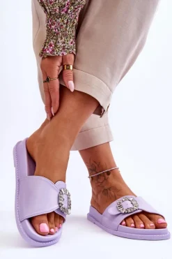 Sale Boto Damskie Klapki Na Platformie Z Ozdobą Fioletowe Beneca