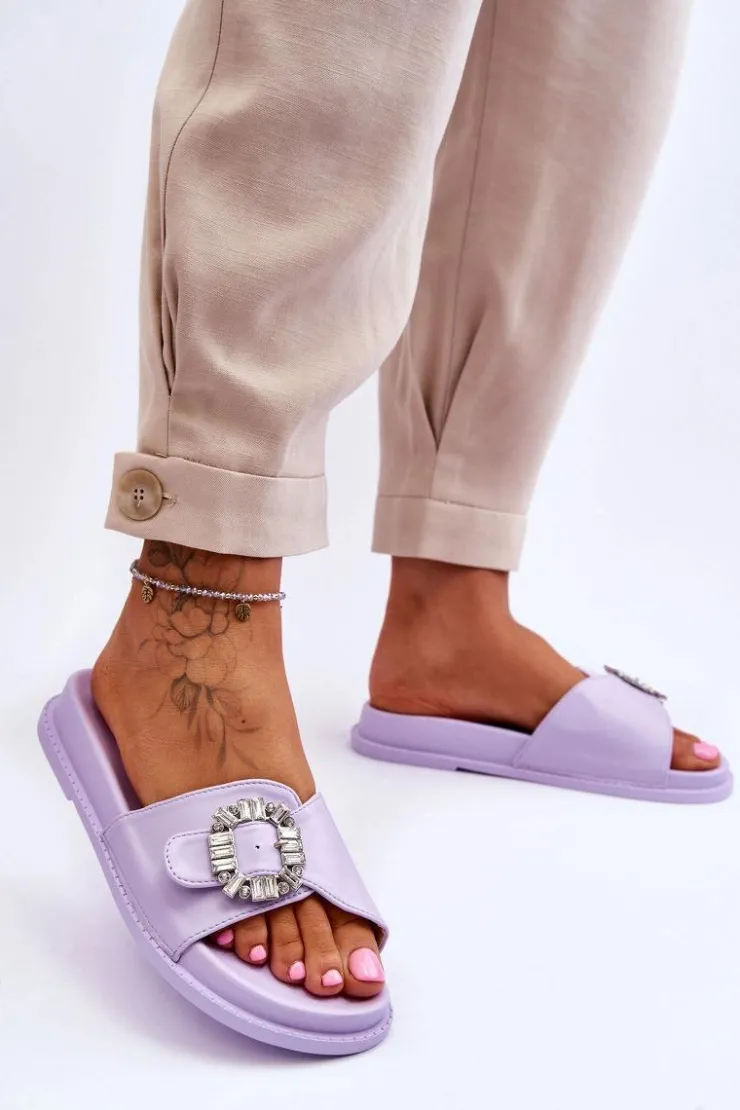 Sale Boto Damskie Klapki Na Platformie Z Ozdobą Fioletowe Beneca