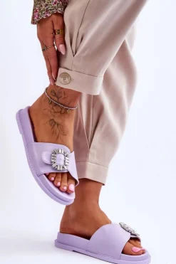 Sale Boto Damskie Klapki Na Platformie Z Ozdobą Fioletowe Beneca