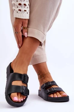 Damskie Boto Damskie Klapki Na Platformie Czarne Vertigo