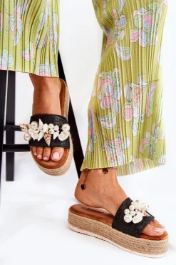 Boto Klapki Na Platformie|Klapki Damskie Klasyczne*Damskie Klapki Na Platformie Z Muszelkami Czarne Tolia