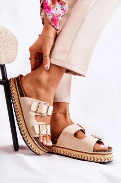 Boto Klapki Na Platformie|Klapki Damskie Klasyczne*Damskie Klapki Na Platformie Beżowy Melisa