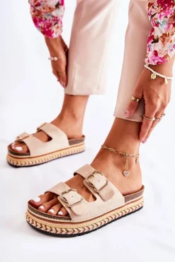 Boto Klapki Na Platformie|Klapki Damskie Klasyczne*Damskie Klapki Na Platformie Beżowy Melisa