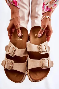 Boto Klapki Na Platformie|Klapki Damskie Klasyczne*Damskie Klapki Na Platformie Beżowy Melisa