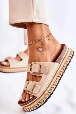 Boto Klapki Na Platformie|Klapki Damskie Klasyczne*Damskie Klapki Na Platformie Beżowy Melisa