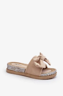 Damskie Boto Damskie Klapki Na Platformie Z Kokardą Beżowe Aflia