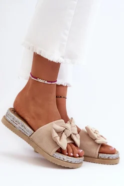 Damskie Boto Damskie Klapki Na Platformie Z Kokardą Beżowe Aflia