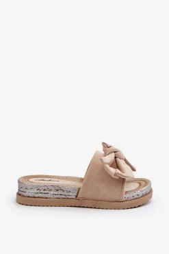 Damskie Boto Damskie Klapki Na Platformie Z Kokardą Beżowe Aflia