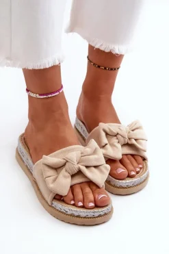 Damskie Boto Damskie Klapki Na Platformie Z Kokardą Beżowe Aflia