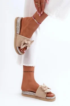 Damskie Boto Damskie Klapki Na Platformie Z Kokardą Beżowe Aflia