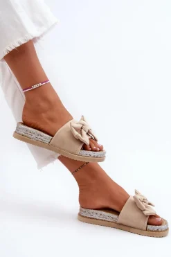 Damskie Boto Damskie Klapki Na Platformie Z Kokardą Beżowe Aflia