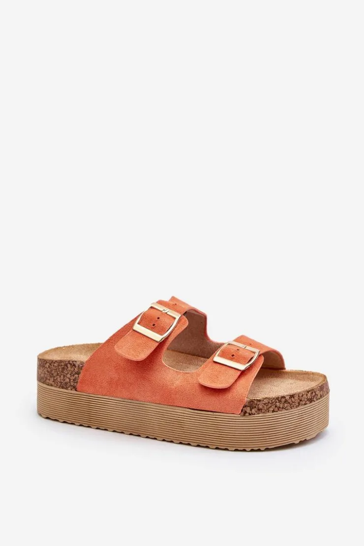 New Boto Damskie Klapki Na Platformie Z Klamrami Pomarańczowe Lolpey