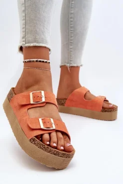 New Boto Damskie Klapki Na Platformie Z Klamrami Pomarańczowe Lolpey