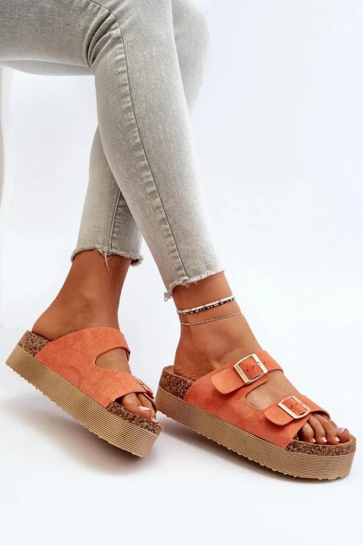 New Boto Damskie Klapki Na Platformie Z Klamrami Pomarańczowe Lolpey