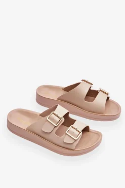 Damskie Boto Damskie Klapki Na Platformie Z Paskami Beżowe Clever