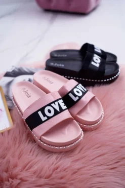 Sale Boto Damskie Klapki Na Platformie Z Dżetami Love Różowe MoreLove