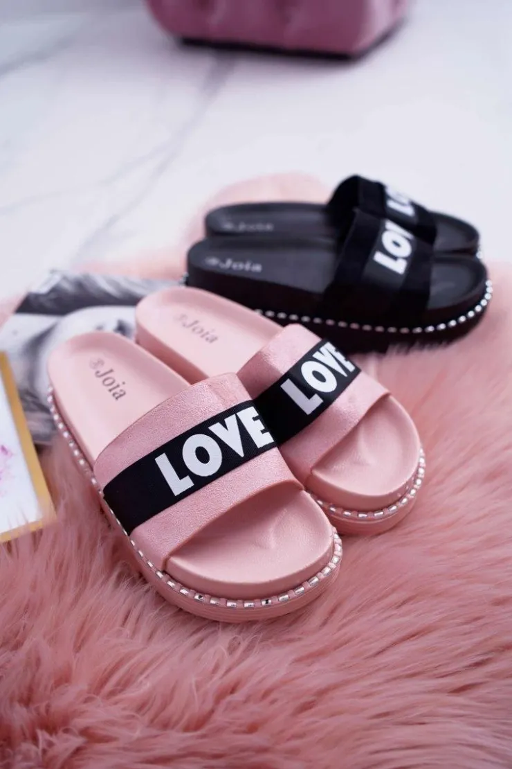 Sale Boto Damskie Klapki Na Platformie Z Dżetami Love Różowe MoreLove