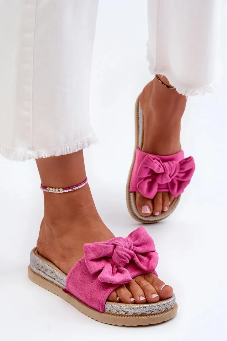New Boto Damskie Klapki Na Platformie Z Kokardą Fuksja Aflia