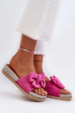 New Boto Damskie Klapki Na Platformie Z Kokardą Fuksja Aflia
