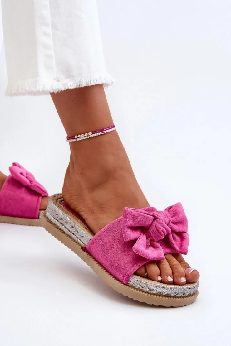 New Boto Damskie Klapki Na Platformie Z Kokardą Fuksja Aflia