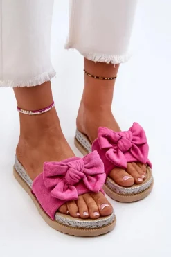 New Boto Damskie Klapki Na Platformie Z Kokardą Fuksja Aflia