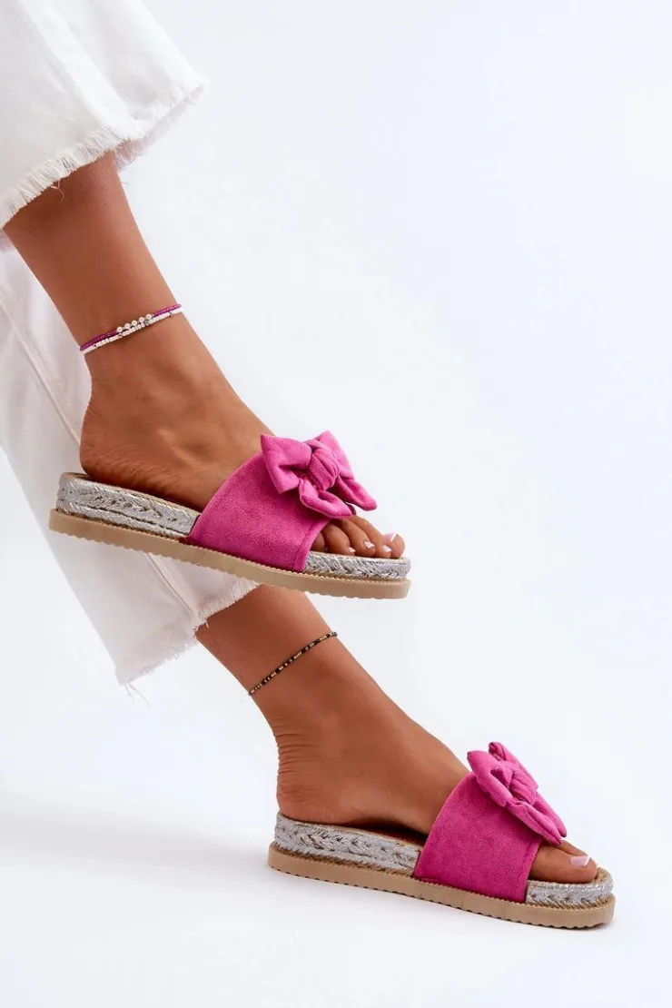 New Boto Damskie Klapki Na Platformie Z Kokardą Fuksja Aflia