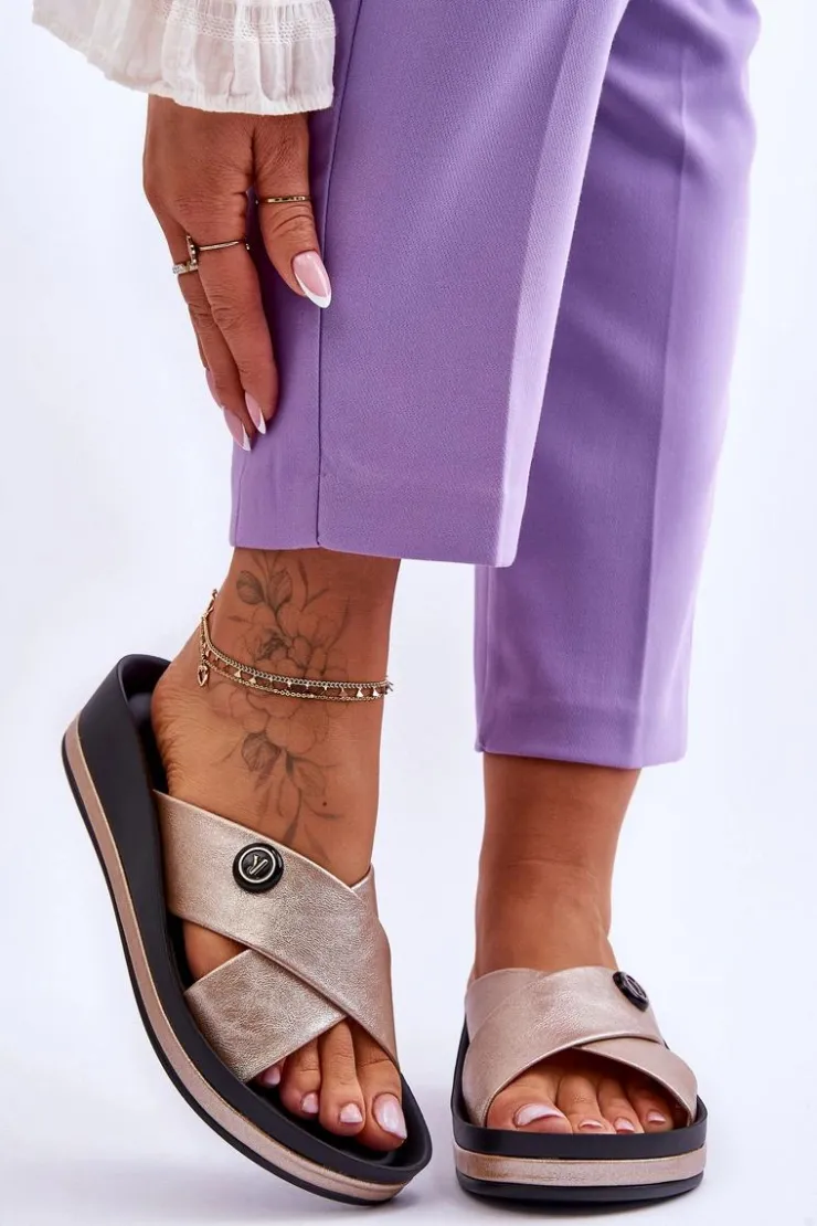 Sale Buty damskie Vinceza Damskie Klapki Na Platformie Z Ozdobą Złote Brooklyn