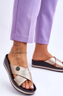 Sale Buty damskie Vinceza Damskie Klapki Na Platformie Z Ozdobą Złote Brooklyn