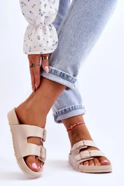 Boto Klapki Na Platformie*Damskie Klapki Na Platformie Beżowe Vertigo