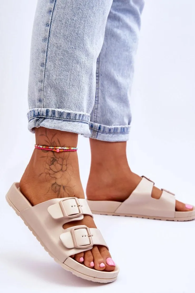 Boto Klapki Na Platformie*Damskie Klapki Na Platformie Beżowe Vertigo