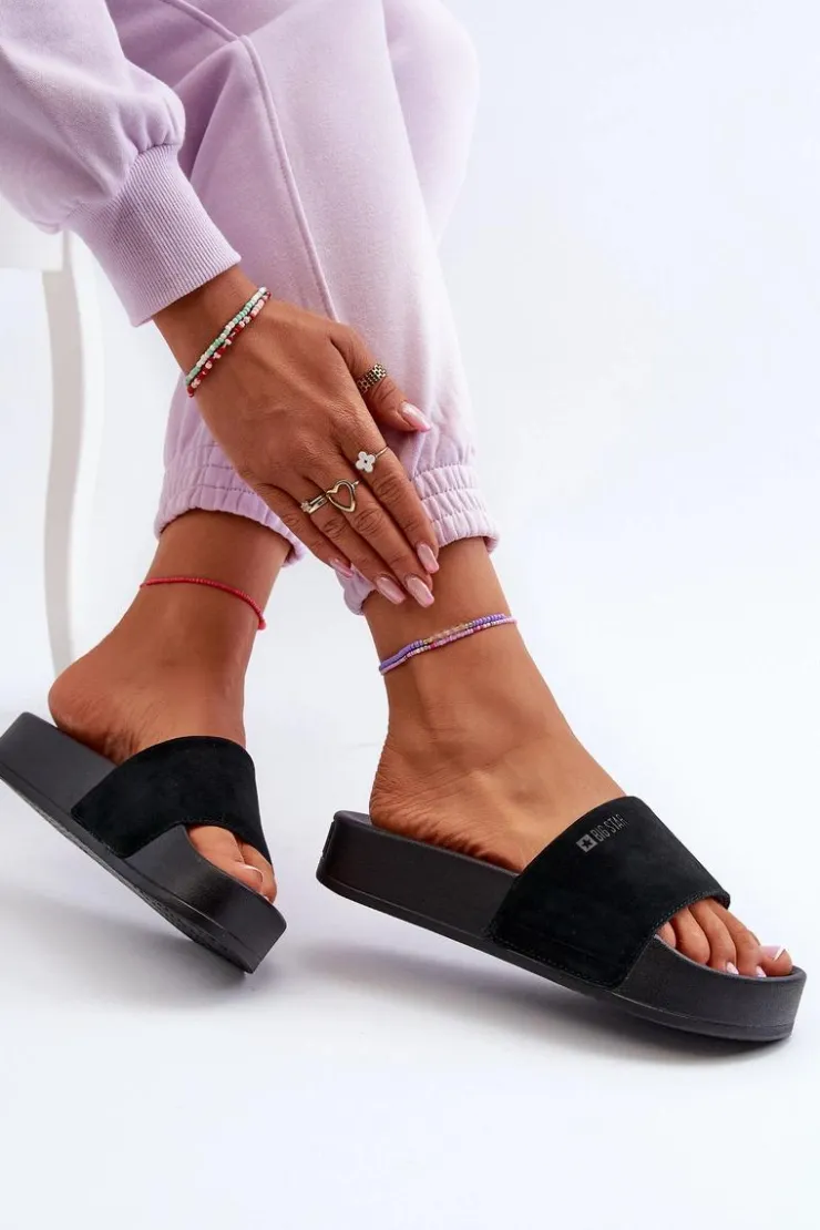 Outlet Big Star Shoes Damskie Klapki Na Platformie Zamszowe Big Star NN274A670 Czarne Czarny