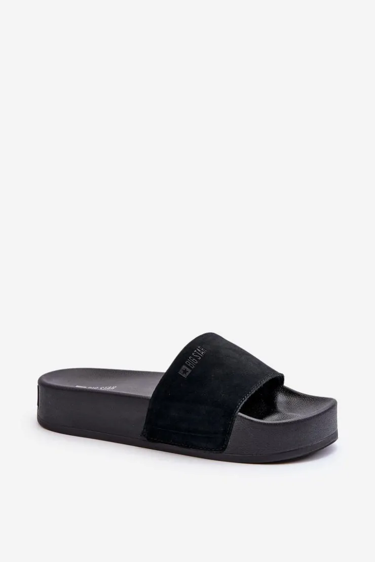 Outlet Big Star Shoes Damskie Klapki Na Platformie Zamszowe Big Star NN274A670 Czarne Czarny