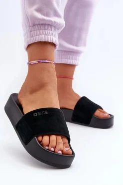 Outlet Big Star Shoes Damskie Klapki Na Platformie Zamszowe Big Star NN274A670 Czarne Czarny