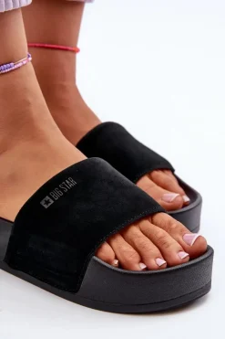Outlet Big Star Shoes Damskie Klapki Na Platformie Zamszowe Big Star NN274A670 Czarne Czarny