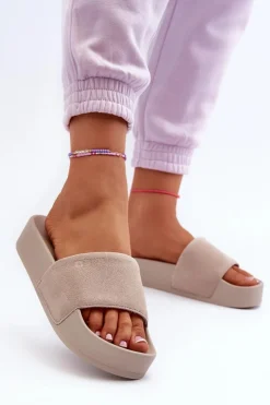 Hot Big Star Shoes Damskie Klapki Na Platformie Zamszowe Big Star NN274A671 Beżowe Beżowy