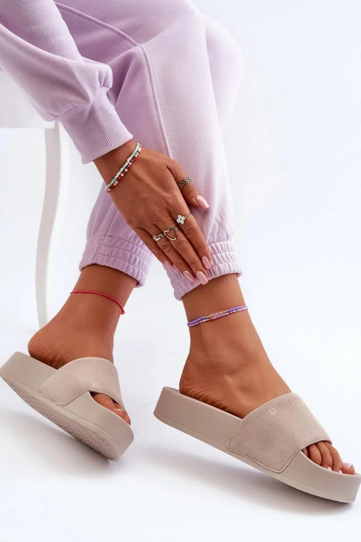 Hot Big Star Shoes Damskie Klapki Na Platformie Zamszowe Big Star NN274A671 Beżowe Beżowy